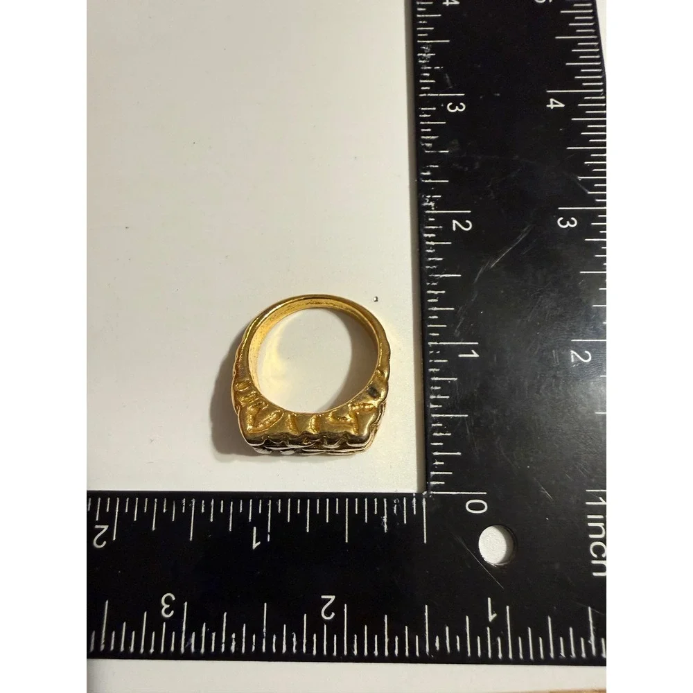Vintage Two Tone Gold Silver Nugget Statement Ring Mens Size 11.5 Rectangular